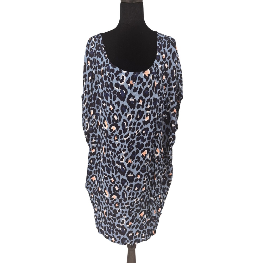 Umgee Leopard Print Tunic Women Large Blue Excellent Relaxed Dolman G2298